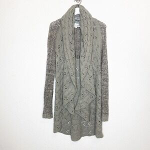 Curio Waterfall Collar Mixed Knit Long Gray Cardigan Sweater M
